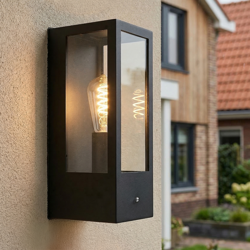Moderne buiten wandlamp met schemersensor zwart, Senne, IP44