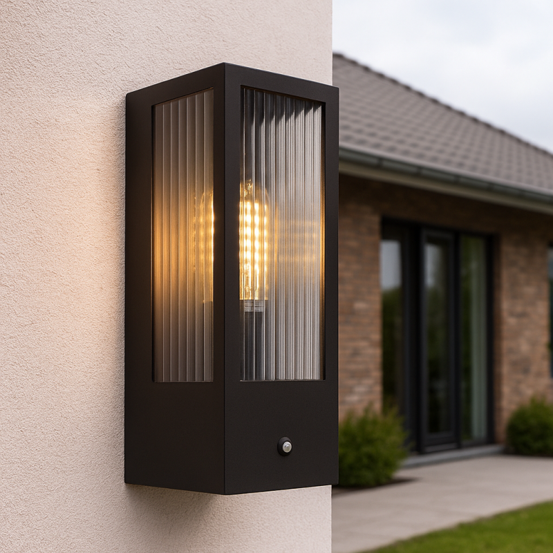 Moderne buiten wandlamp met schemersensor zwart, Senne, IP44