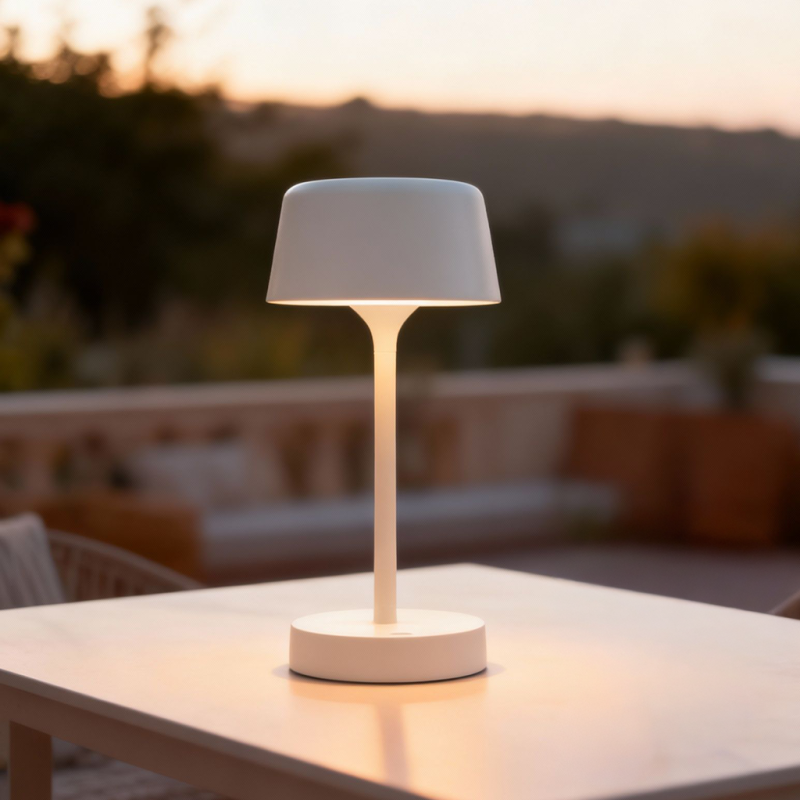 Moderne buiten tafellamp wit, Emily, 3W, 3000K LED, IP44, 3-staps dimbaar
