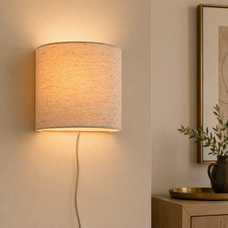 Japandi wandlamp beige, Timmy, met schakelaar