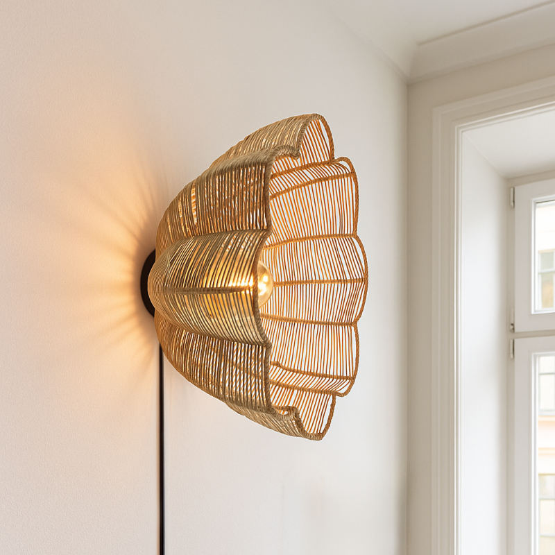 Rotan wandlamp bruin, Heather, met schakelaar Rotan wandlamp bruin, Heather, met schakelaar