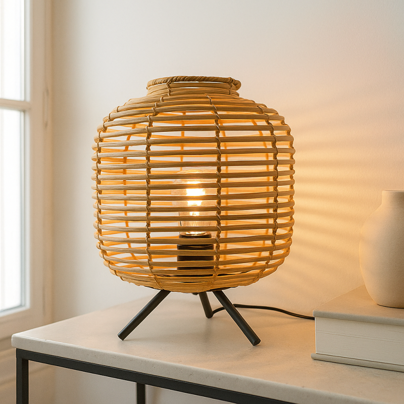 Rotan tafellamp bruin, Pinar, met schakelaar