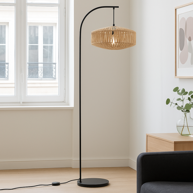 Landelijke vloerlamp bruin, Selena, met schakelaar