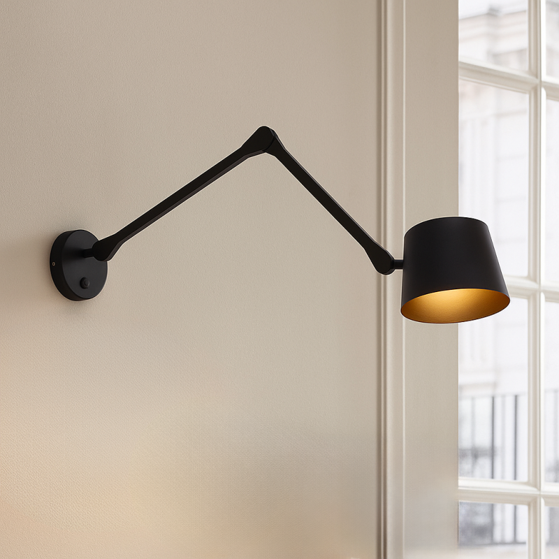 Moderne wandlamp zwart, Rinke, met schakelaar