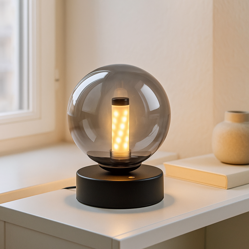 Moderne oplaadbare tafellamp zwart, Theo, 2W, 3000K LED, IP44, 3-staps dimbaar Moderne oplaadbare tafellamp zwart, Theo, 2W, 3000K LED, IP44, 3-staps dimbaar