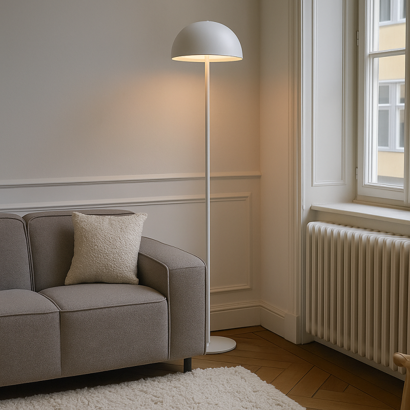 Retro vloerlamp wit, Douwe, 4W, dim to warm LED, met touchdimmer Retro vloerlamp wit, Douwe, 4W, dim to warm LED, met touchdimmer