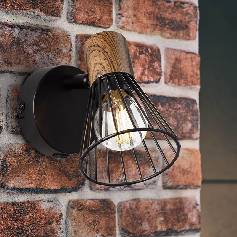 Moderne wandlamp Floor, Donkerkleurig Hout, Mat Zwart