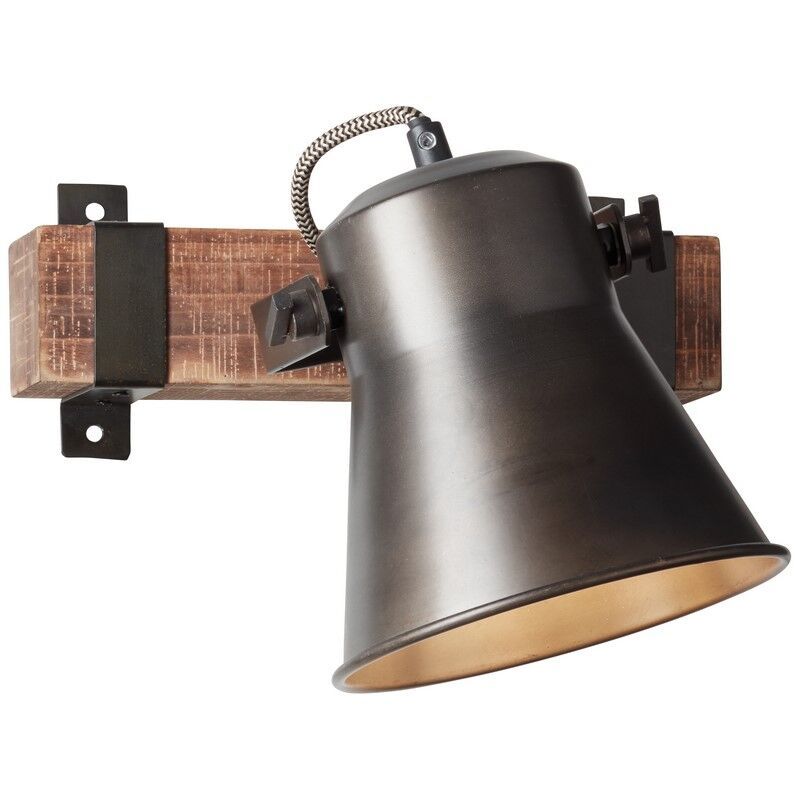 Industriële plafondspot Audrey, zwart, hout Industriële plafondspot Audrey, zwart, hout