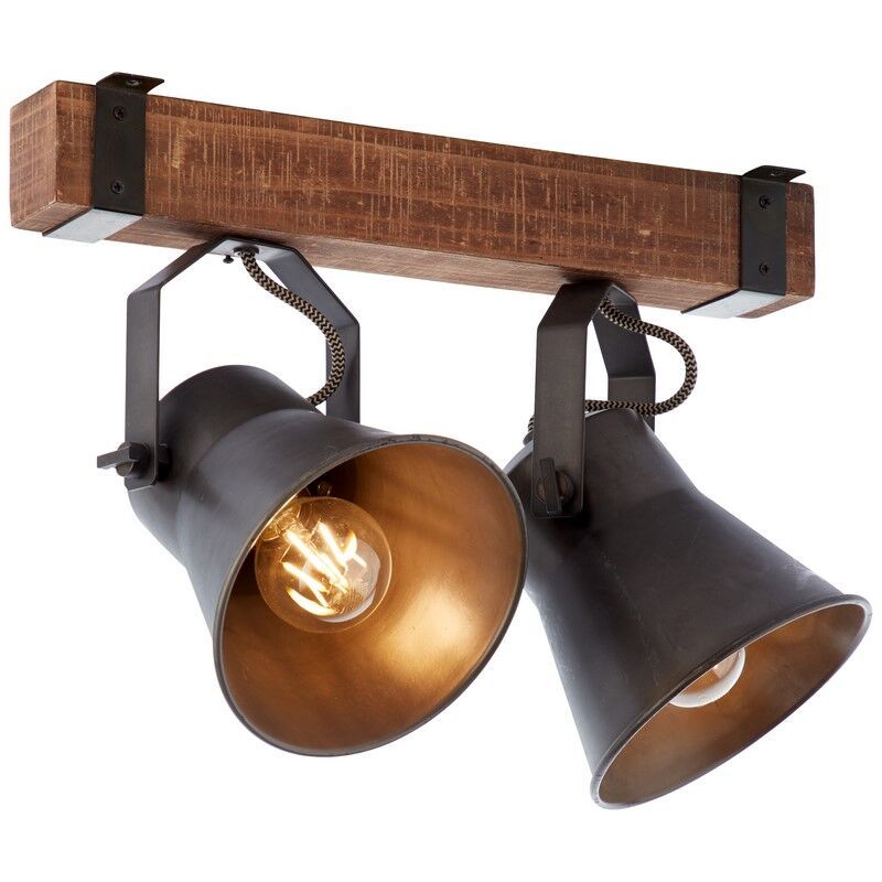 Industriële plafondspot Audrey, zwart, hout Industriële plafondspot Audrey, zwart, hout