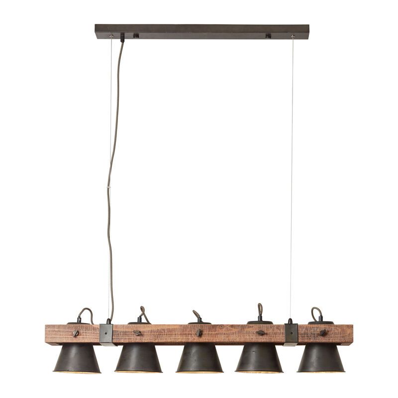Industriële eettafel hanglamp Audrey, zwart, hout Industriële eettafel hanglamp Audrey, zwart, hout