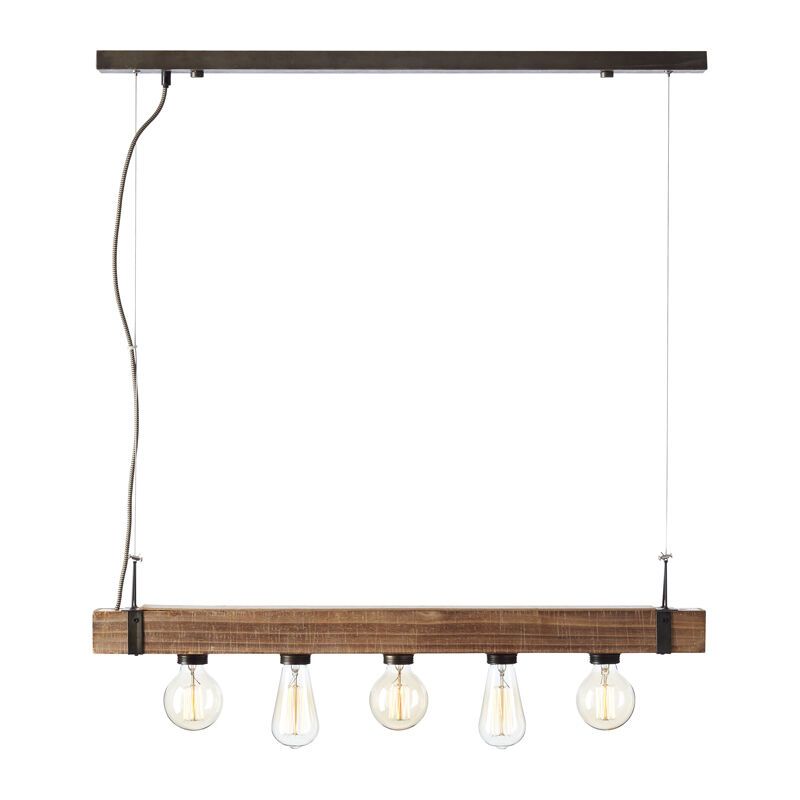 Industriële hanglamp Asli, zwart, hout