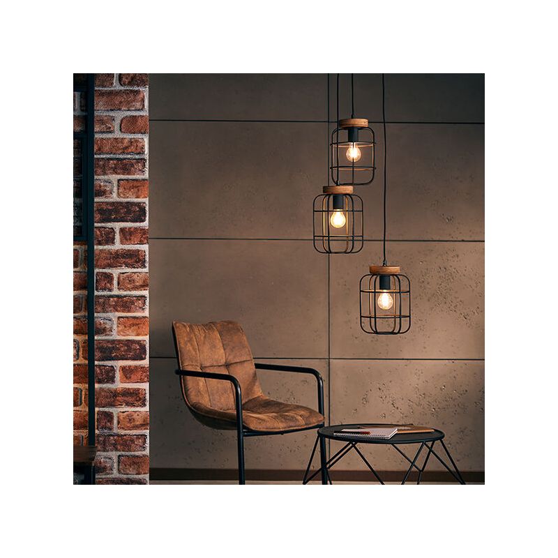Industriële Hanglamp Taede, Zwart, hout Industriële Hanglamp Taede, Zwart, hout