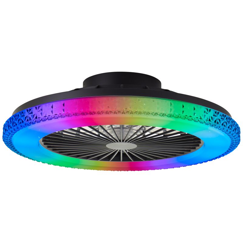 Moderne plafondventilator zwart, Baki, 40W, RGBW LED, met afstandsbediening