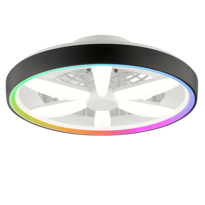 Kunststof plafondventilator zwart, Roos, 48W, RGBW LED, met afstandsbediening Kunststof plafondventilator zwart, Roos, 48W, RGBW LED, met afstandsbediening