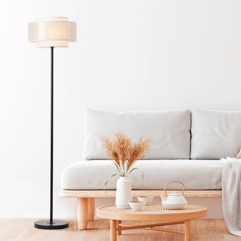 Landelijke vloerlamp beige, Gerbert, met schakelaar