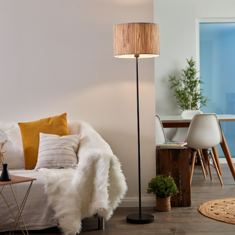 Landelijke vloerlamp beige, Wenda, met schakelaar