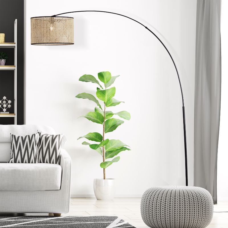 Landelijke vloerlamp beige, Emmelie, met schakelaar