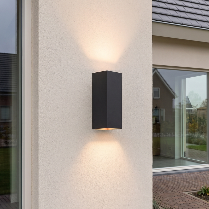 Zwarte up down wandlamp aluminium, Dion, 8W, 3000K LED, IP54
