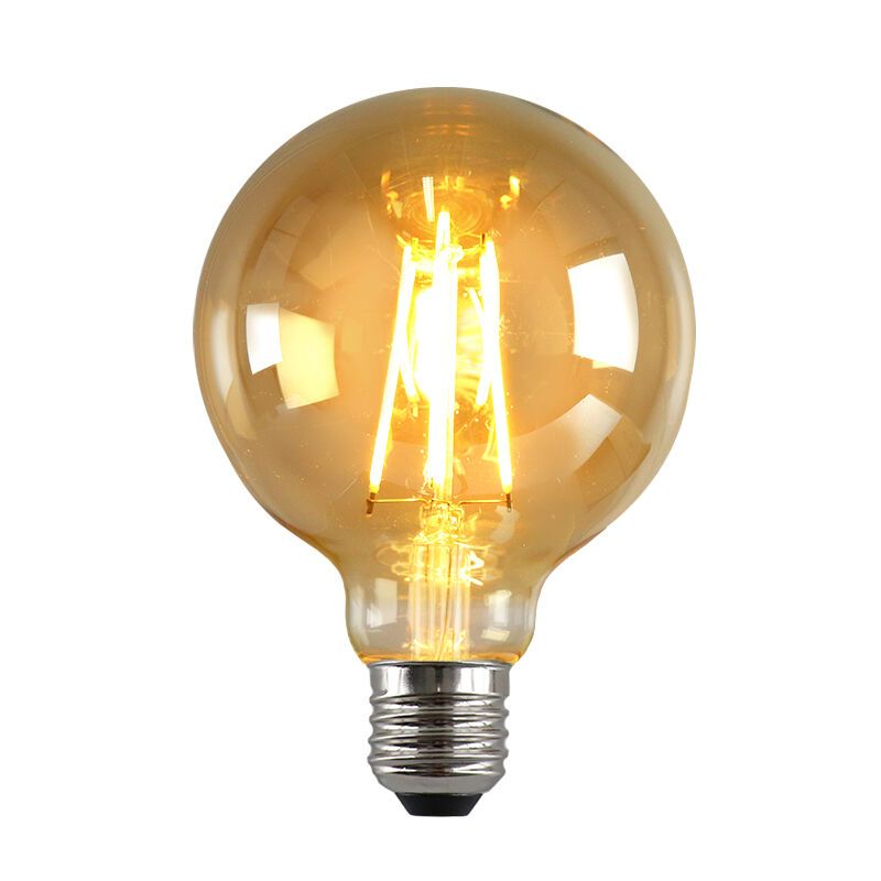 Dimbare Olucia E27 LED lamp, G95, 6W, Amber glas, 2200k