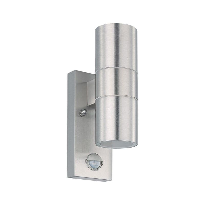 Zilveren moderne buiten wandlamp met bewegingssensor rvs, Marlies, IP44