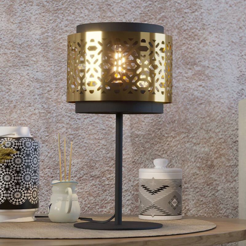 Messing retro tafellamp staal, Quincy, met schakelaar Messing retro tafellamp staal, Quincy, met schakelaar