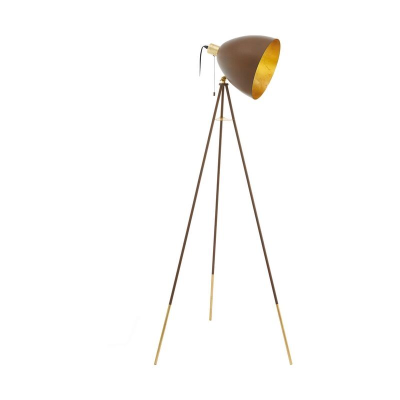 Gouden moderne driepoot vloerlamp staal, Maick, met trekschakelaar Gouden moderne driepoot vloerlamp staal, Maick, met trekschakelaar