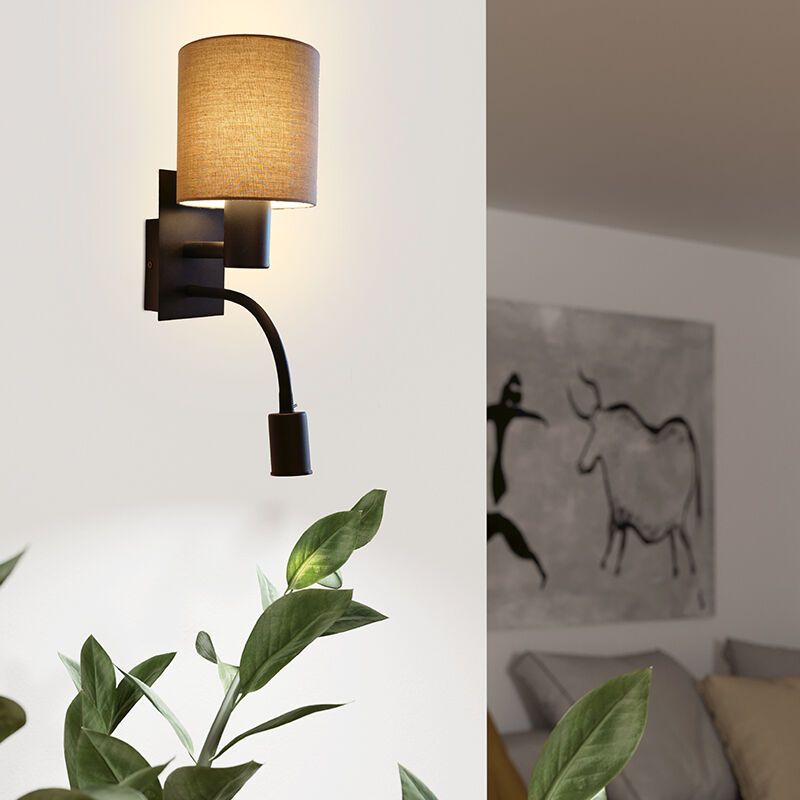 Taupe bedlamp stof, Abano, met schakelaar Taupe bedlamp stof, Abano, met schakelaar