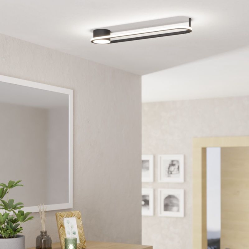 Zwarte design plafondlamp staal, Constance, 24W, white switch LED