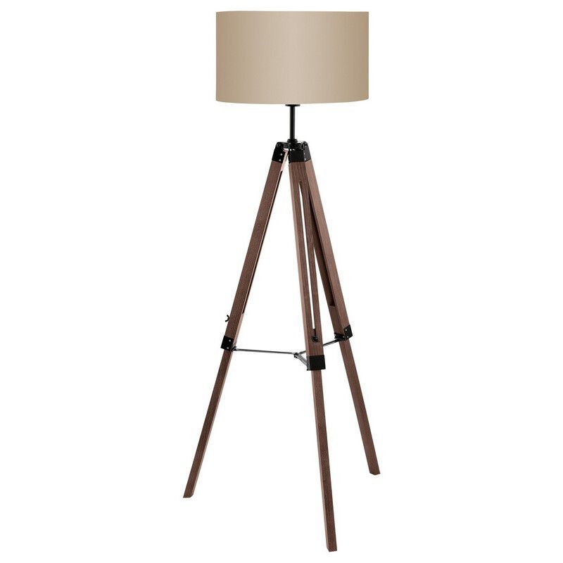 Bruine landelijke driepoot vloerlamp hout, Joana, met schakelaar
