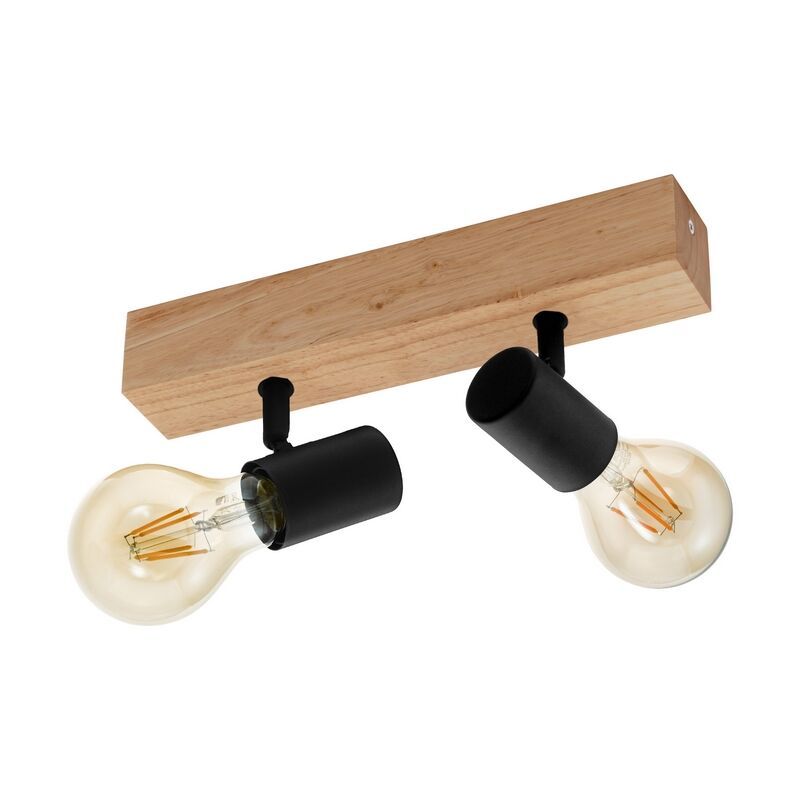 Bruine landelijke plafondspot, Anton, hout, 2 lampen Bruine landelijke plafondspot, Anton, hout, 2 lampen
