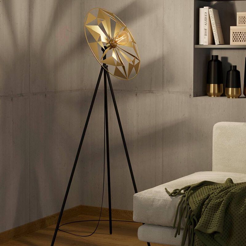 Gouden retro vloerlamp aluminium, Thiemen, met schakelaar