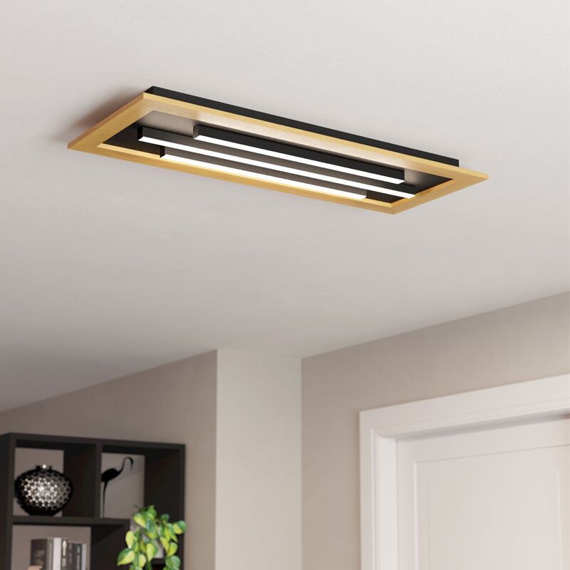 Houten design plafonnière aluminium, Kyllian, 9W, warm tot koud wit verstelbare LED, 3-staps dimbaar