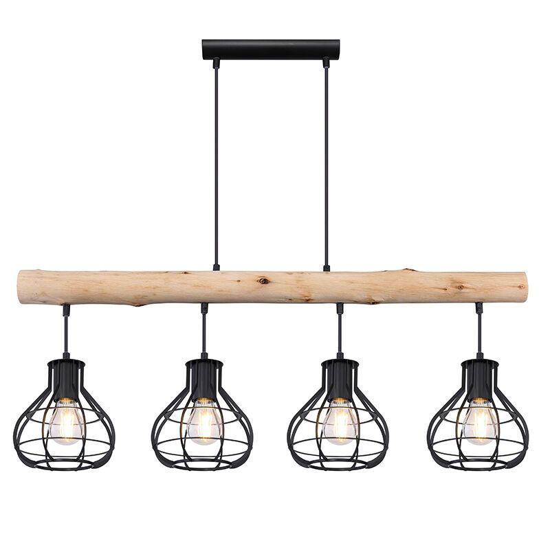 Industriële hanglamp Tijs, zwart, hout