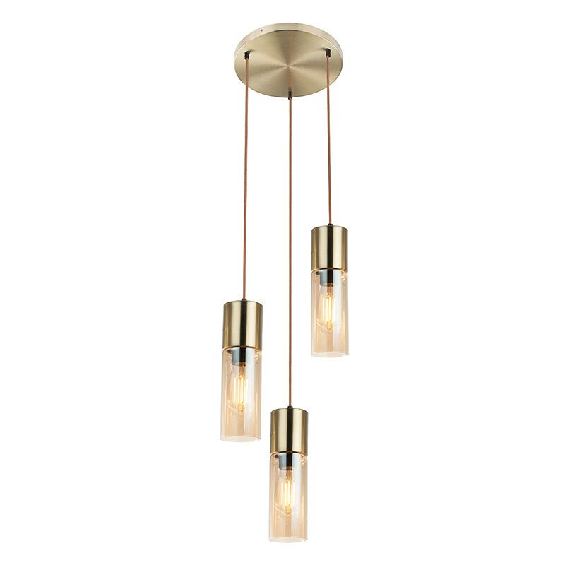 Design eettafel hanglamp Xena, amber, glas Design eettafel hanglamp Xena, amber, glas