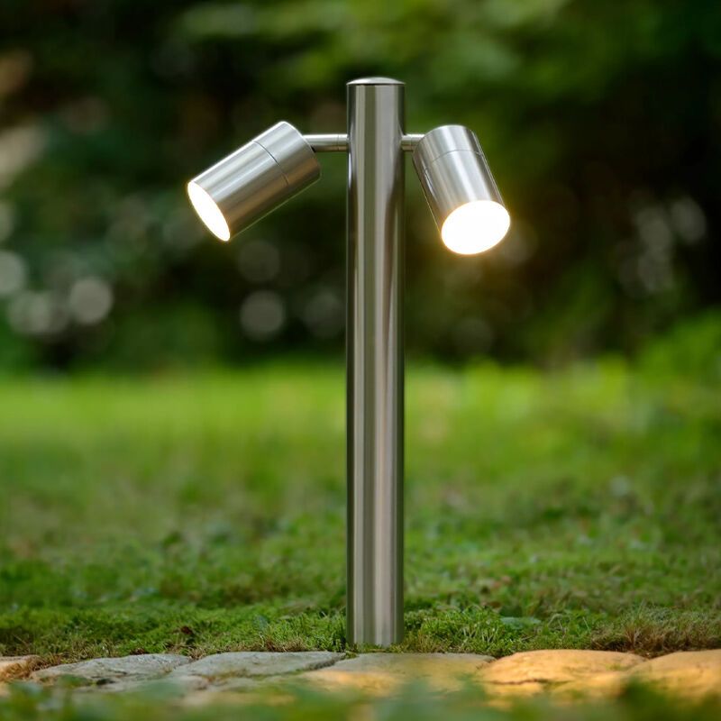 Arne staande buitenlamp, Mat chroom, 2 lampjes