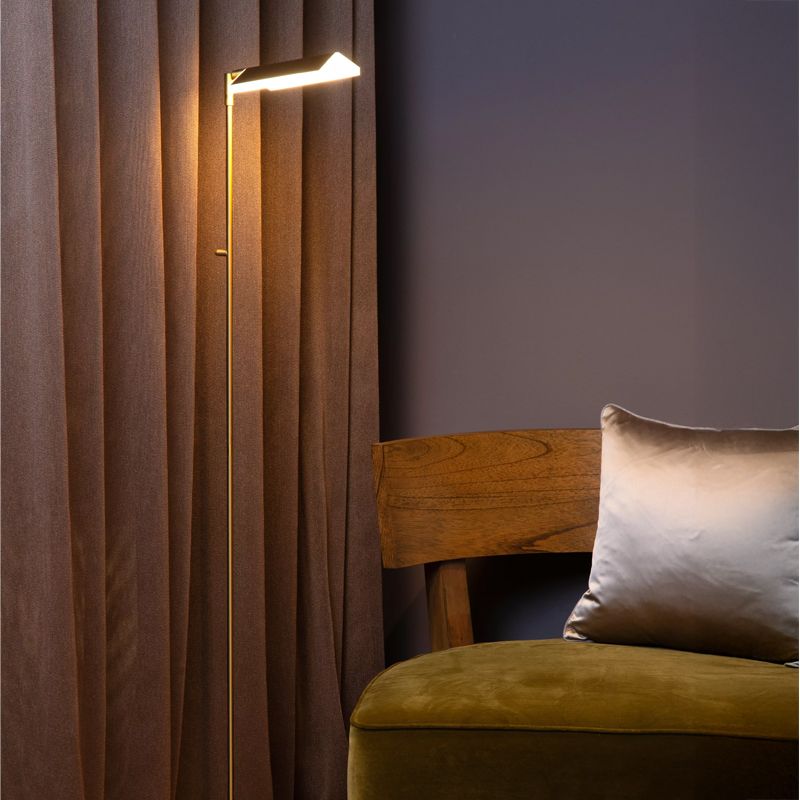 Messing staande leeslamp modern, Aaron, 12W, 2700K LED, met touchdimmer