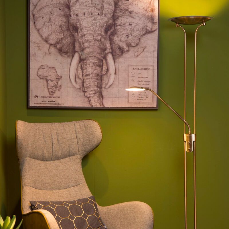 Bronzen staande leeslamp modern, Champion, 20W, 3000K LED, met schakelaar