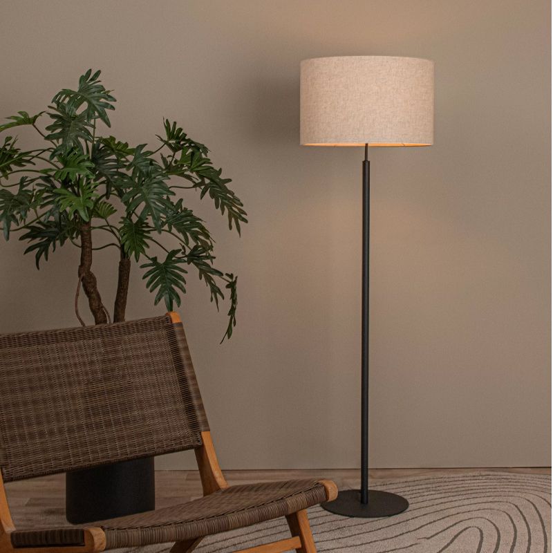 Beige vloerlamp landelijk, Maya, met schakelaar
