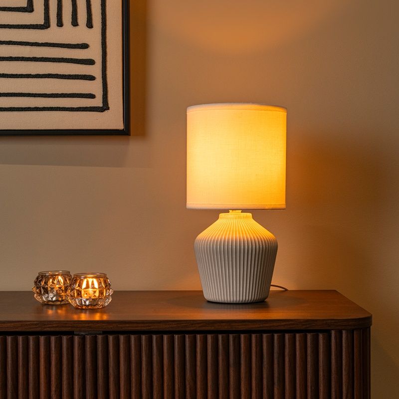 Keramische tafellamp beige, Filiz, met schakelaar