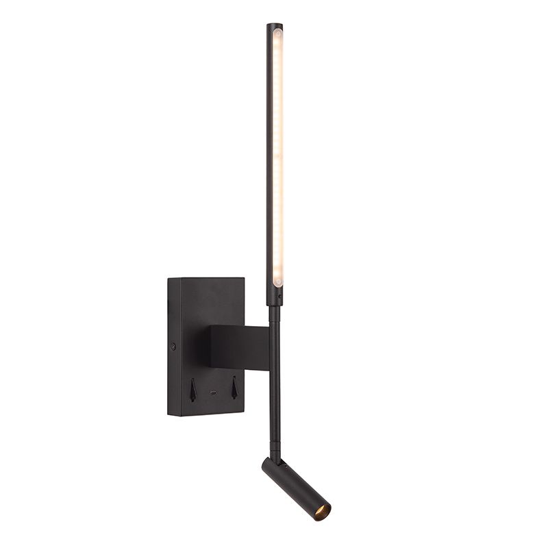 Zwarte wandlamp modern, Finan, 6W, 2700K LED, met schakelaar