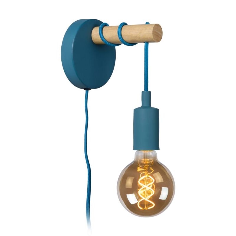 Blauwe wandlamp Paulien, metaal