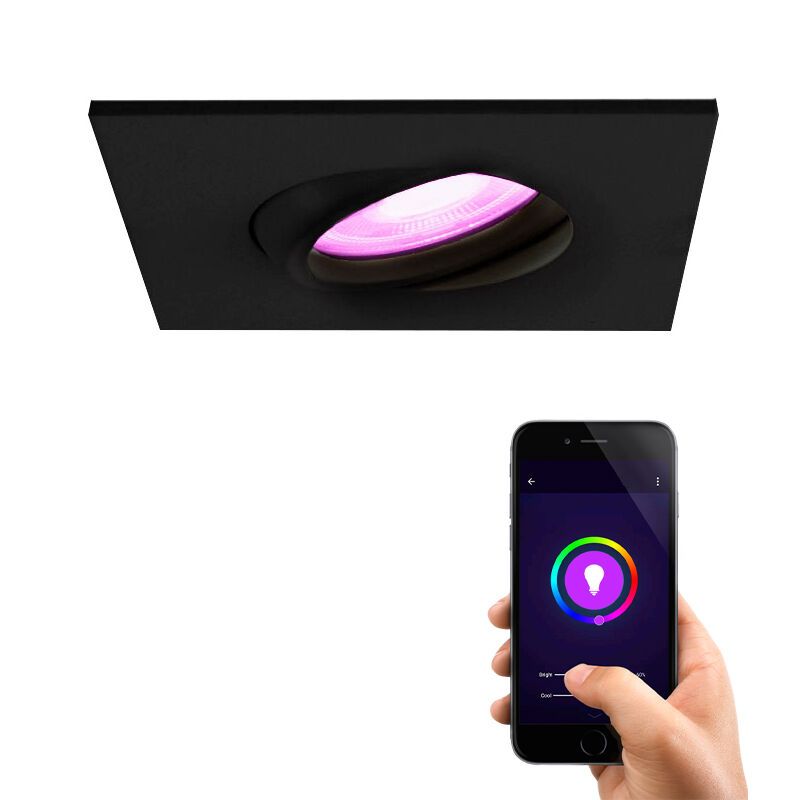 Moderne smart inbouwspot zwart, Jill, IP44, 4,5W, RGBW Moderne smart inbouwspot zwart, Jill, IP44, 4,5W, RGBW