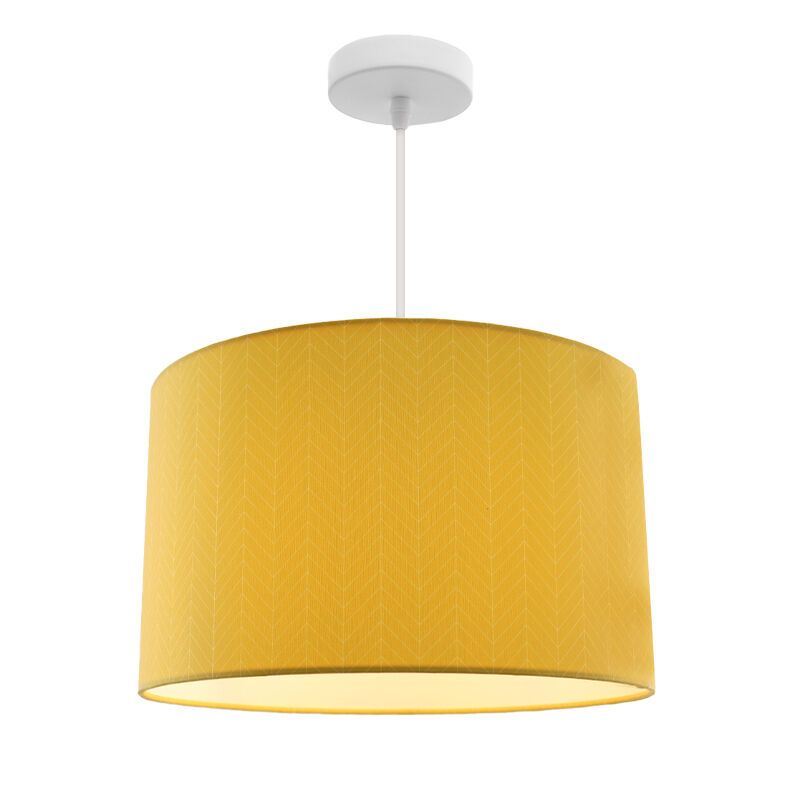 Okergele hanglamp met lijntjesmotief Okergele hanglamp met lijntjesmotief