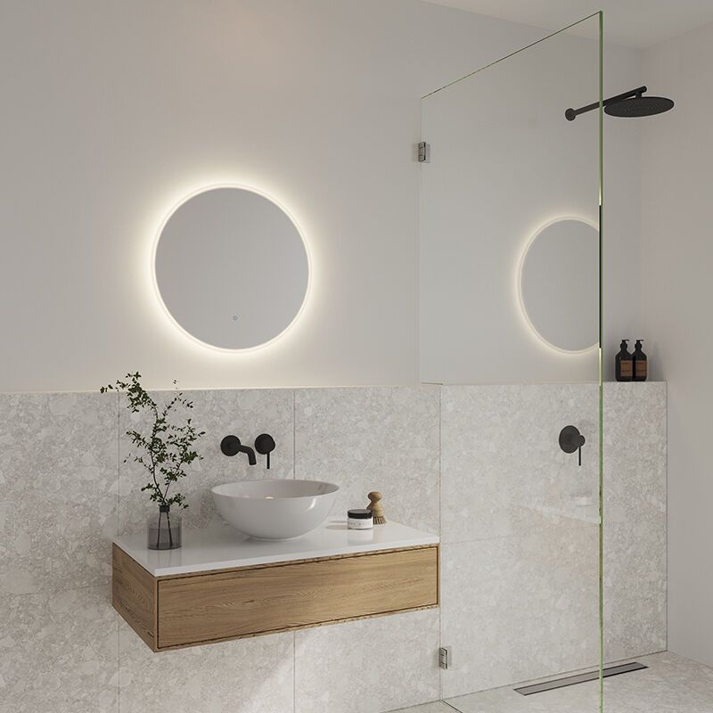 Grijze spiegel met verlichting modern, Dovina, 20W, 4000K LED, IP44, met schakelaar Grijze spiegel met verlichting modern, Dovina, 20W, 4000K LED, IP44, met schakelaar