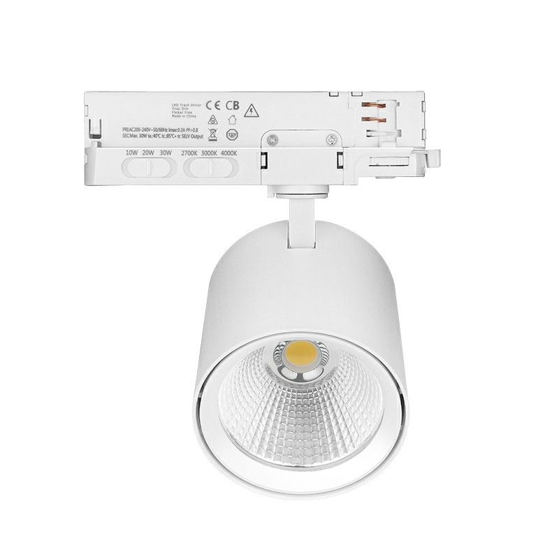 Witte 3-fase railsysteem spot aluminium, Jeska, 10W/20W/30W, white switch LED