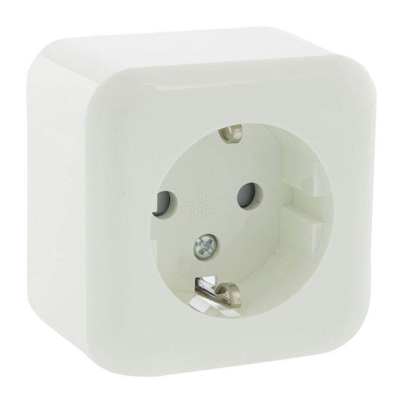 Exin Exo contactdoos, opbouw, enkelvoudig, randaarde, polarwit