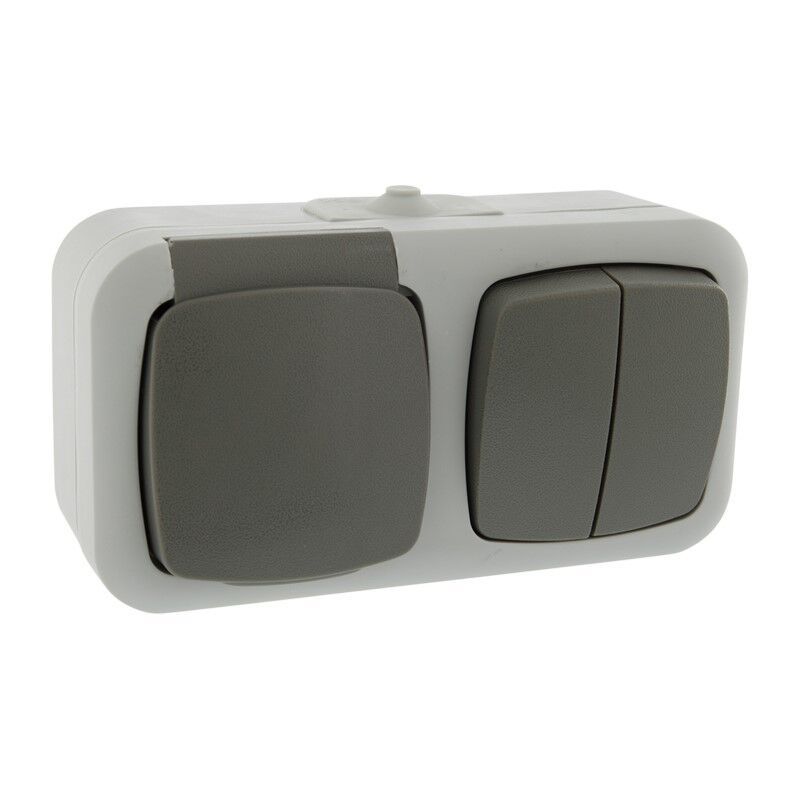 Q-Link Combinatie stopcontact en schakelaar, Spatwaterdicht serie Randaarde