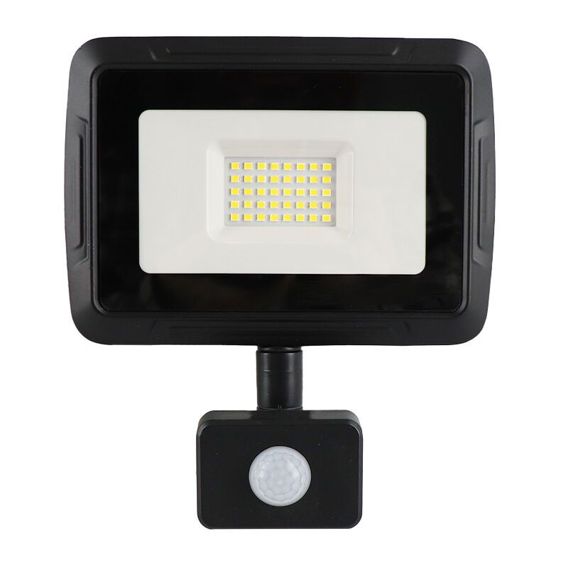 Zwarte LED schijnwerper met sensor Miro, 30W, 6000K