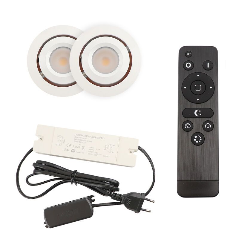 2 kantelbare veranda spots Rona, IP44, met aansluitset en afstandsbediening, wit