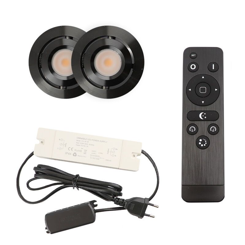 2 kantelbare veranda spots Rona, IP44, met aansluitset en afstandsbediening, zwart